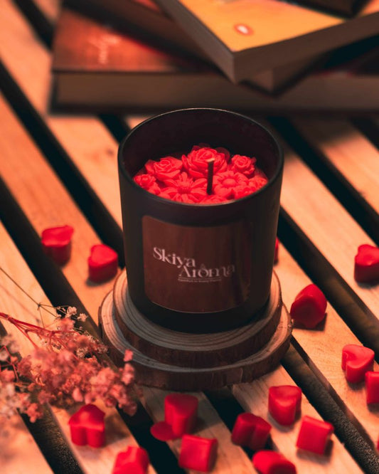 Black jar with red floral detail