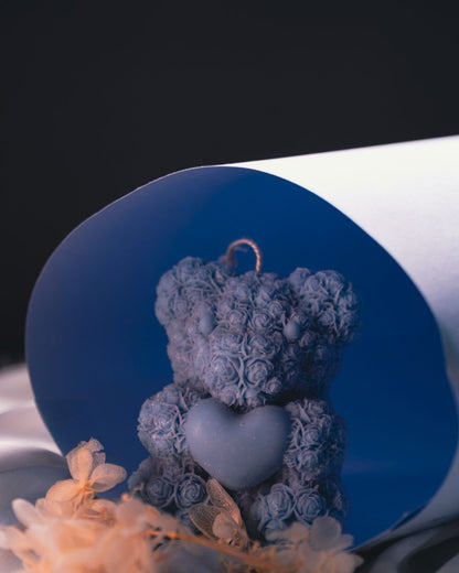 Heart Teddy Blue Candle