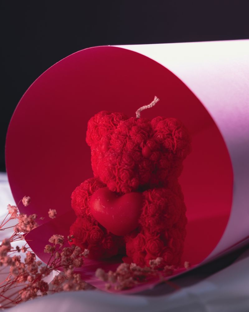 Heart Teddy Red Candle