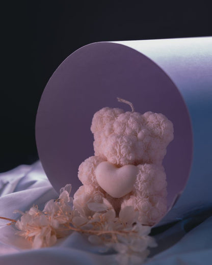 Heart Teddy White Candle